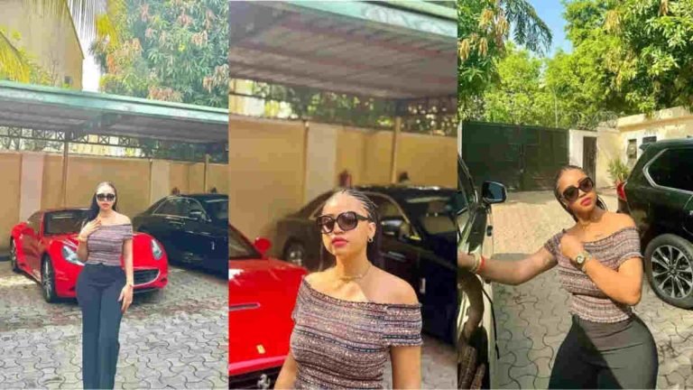 “The real oga wife” – Regina Daniels shows off cars in her garage, asks fans to guess and win money